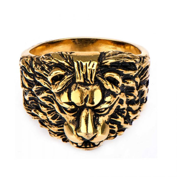 Stainless Steel Gold Plated Lion Crest Ring