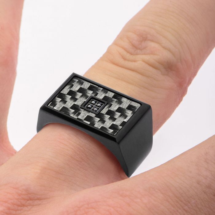 Black IP & Black Diamond Refined Gray Carbon Fiber Ring