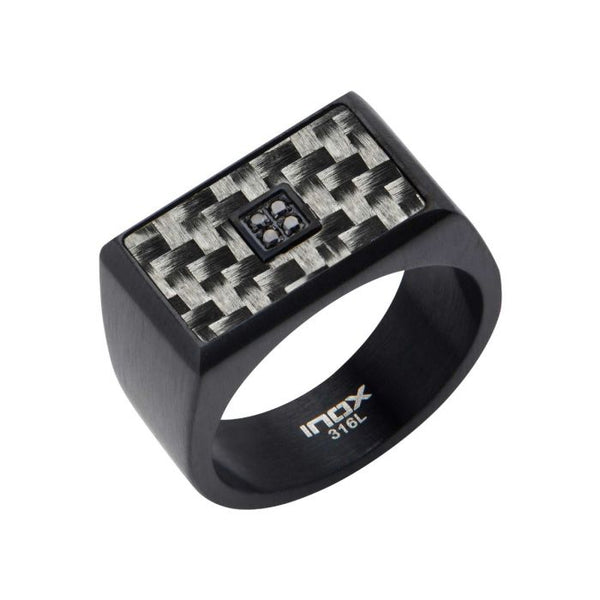 Black IP & Black Diamond Refined Gray Carbon Fiber Ring