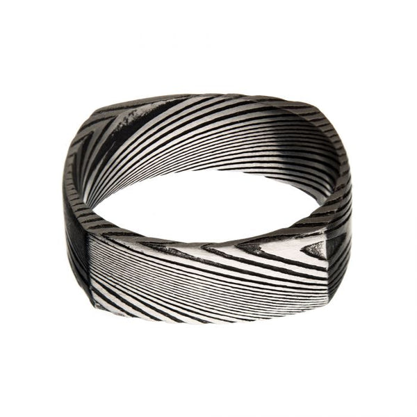 Damascus 8mm Matte Black Plated Square Ring