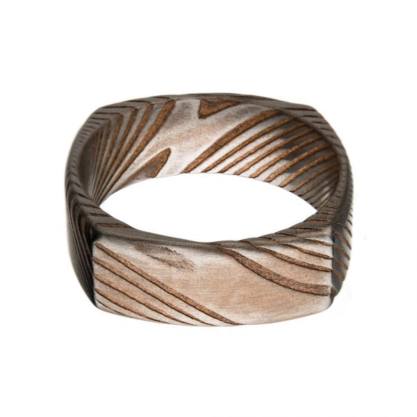 Damascus 8mm Matte Rose Gold Plated Square Ring