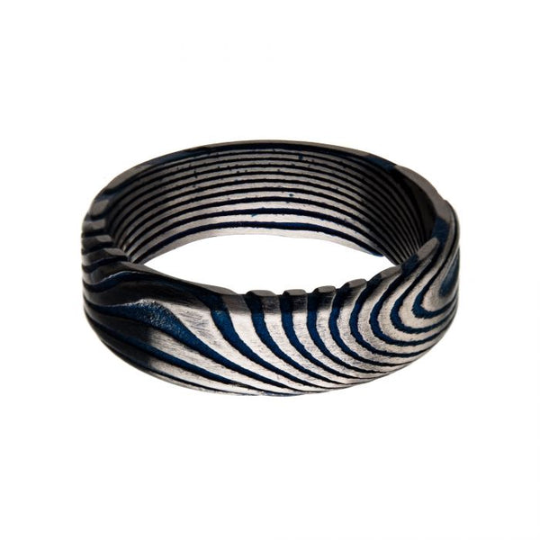 Damascus 7mm Matte Blue Plated Ring