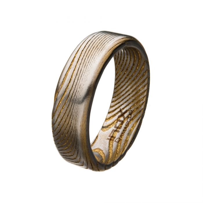 Damascus 7mm Matte Gold Plated Band Ring