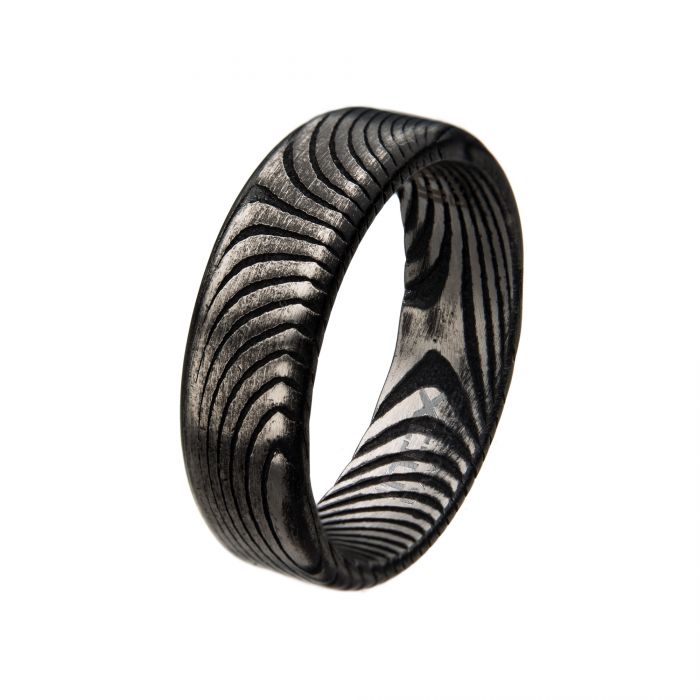 Damascus 7mm Matte Black Plated Band Ring