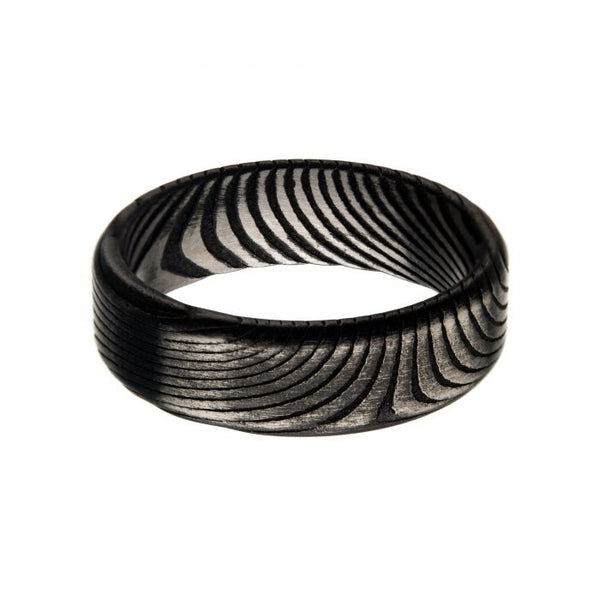 Damascus 7mm Matte Black Plated Band Ring