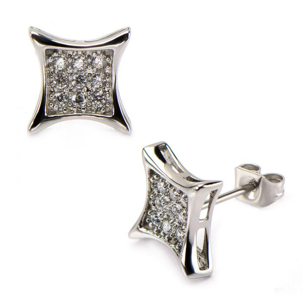 Clear CZ in Square Kite Hip Hop Stud Earrings