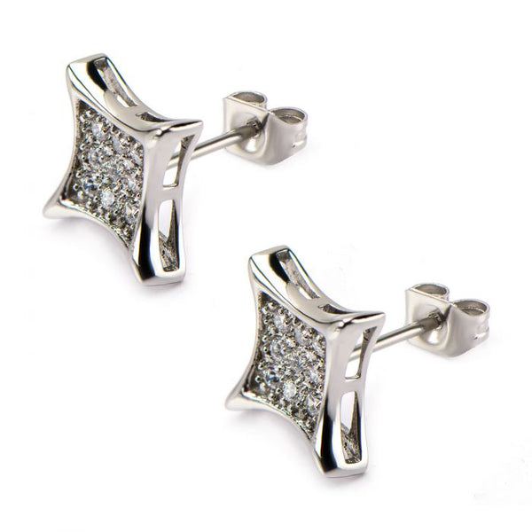 Clear CZ in Square Kite Hip Hop Stud Earrings