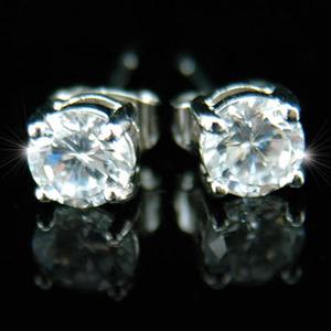 Cubic Zirconia Stud 18K White Gold Plated 6 mm Mens Earrings XME025
