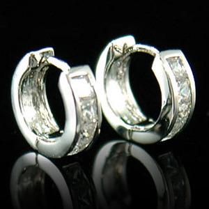 4 CZ Created Cubic Zirconia 18K White Gold Plated Mens Earrings XME031