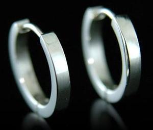 Mens Solid Stainless Steel Polish Huggie Earrings 15mm ME066