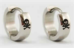 Skull Solid Stainless Steel Huggie Mens Earrings ME108