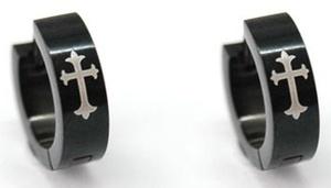 Black Cross Stainless Steel Huggie Hoop Mens Earrings XME144