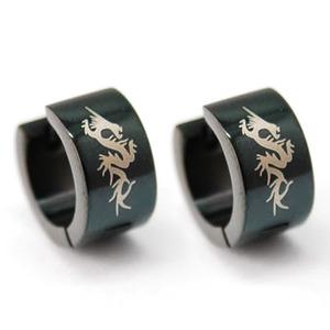 Mens Stainless Steel Black Dragon Huggie Earrings ME145