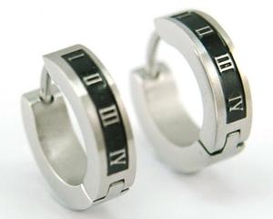 Two Tone Roman Number Stainless Steel Huggie Mens Earrings E191