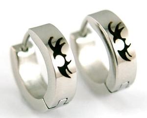 Two Tone Gothic Pattern Stainless Steel Hoop Mens Earrings ME192