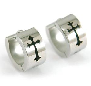 Silver Gothic Cross Stainless Steel Hoop Mens Earrings ME196