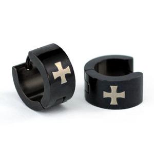 Black Gothic Cross Hip Hop Stainless Steel Mens Earrings XME212