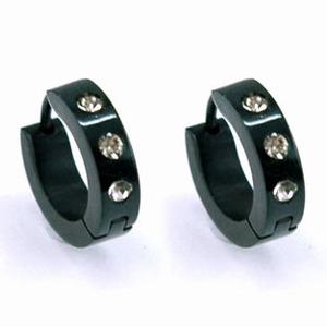 Black 3 CZ Created Studs Stainless Steel Hoop Mens Earrings XME215