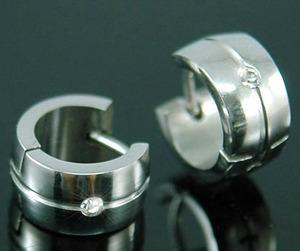 Mens CZ Simulated Stone Solid Stainless Steel Huggie Earrings ME237