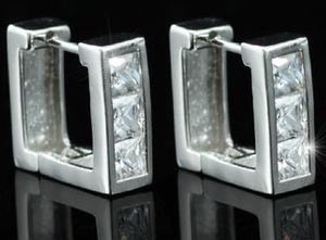 3 Created CZ Studs 18K White Gold Plated Square Mens Earrings XME241