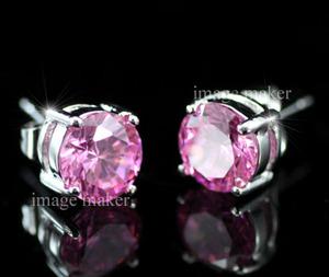 8 mm Pink Cubic Zirconia Stud 18K White Gold Plated Mens Earrings XME254
