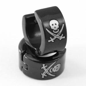 Black Skull Cross Swords Stainless Steel Mens Earrings XME267