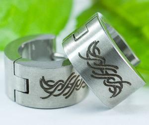 Silver Tattoo Design Stainless Steel Hoop Mens Earrings ME272