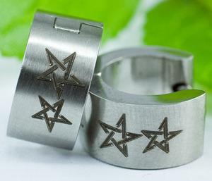 Silver Double Stars Stainless Steel Mens Earrings ME276