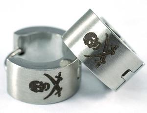 Silver Skull Cross Swords Stainless Steel Mens Earrings ME277