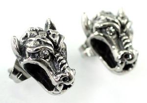 Halloween Biker Evil Bull Horn Gothic Cubic Zirconia Studs Steel Mens Earrings M