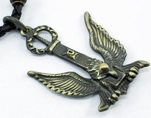 American Eagle Black Rubber Brass Mens Necklace XMN057