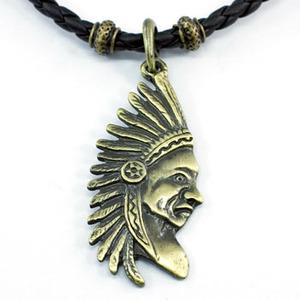 American Indian Black Rubber Brass Mens Necklace XMN058