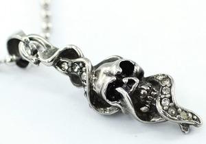 Gothic Skull Cubic Zirconia Studs Stainless Steel Mens Pendant Necklace MP013