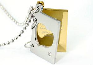 Two Tone Love Theme Book Cubic Zirconia Stud Steel Mens Pendant Chain MP021