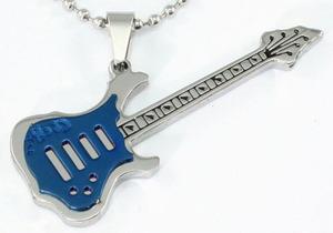 Blue Guitar Music Instrument Stainless Steel Mens Pendant Necklace XMP043