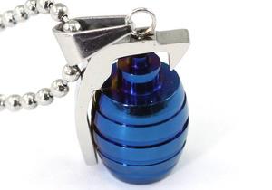 Biker Blue Gernade Stainless Steel Mens Pendant Necklace XMP045