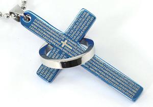 Religion Cross with Ring Bible Quote Stainless Steel Mens Pendant Necklace MP047