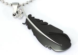 Biker Gothic Black Feather Cubic Zirconia Steel Pendant Chain XMP051