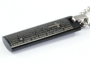 Religion Cross Bible Quote Stainless Steel Black Mens Pendant Chain MP059