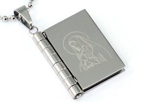 Religion Bible Book Cross Stainless Steel Mens Pendant Necklace MP064