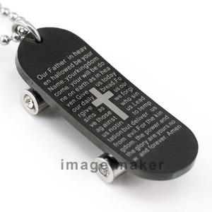 Black Cross Skateboard Stainless Steel Mens Pendant Necklace XMP152