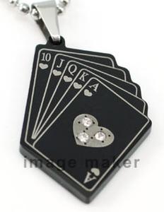 Poker Royal Flush Black Stainless Steel Mens Pendant Necklace MP158