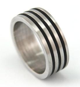 Biker Rubber Two Tone Stainless Steel Mens Ring XMR015