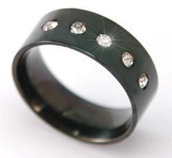 Plain Black Cubic Zirconia Stud Stainless Steel Mens Ring MR018