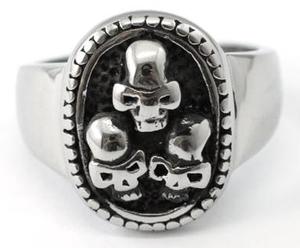 Gothic Three Skulls Stainless Steel Mens Ring R067