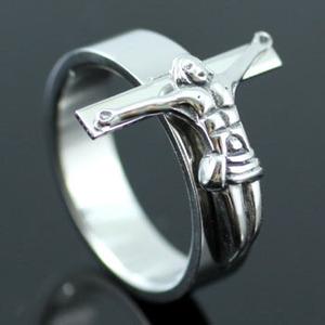 Jesus on Cross Crucifix Religion Stainless Steel Mens Ring MR079