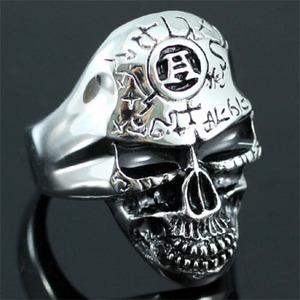 Ancient Skull Head Biker Stainless Steel Mens Ring XMR086