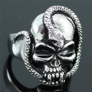 Halloween Skull Head Snake Cobra Stainless Steel Mens Ring MR087