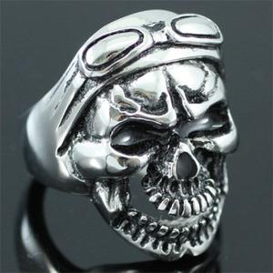 Biker Skull Head Goggles Stainless Steel Mens Ring XMR088