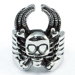 Skull Head Cross Bone Flying Wings Stainless Steel Mens Ring MR101